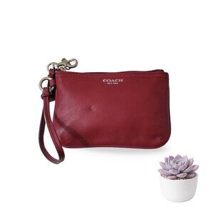 COACH Red Leather Wristlet Small Zip Pouch